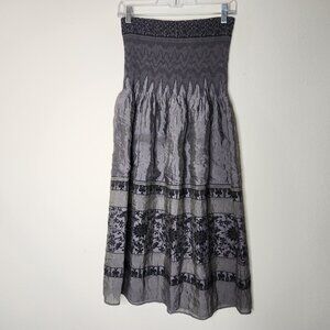 Lapis Womens OS Gray Floral Midi Tube Strapless Dress Smocked Skirt